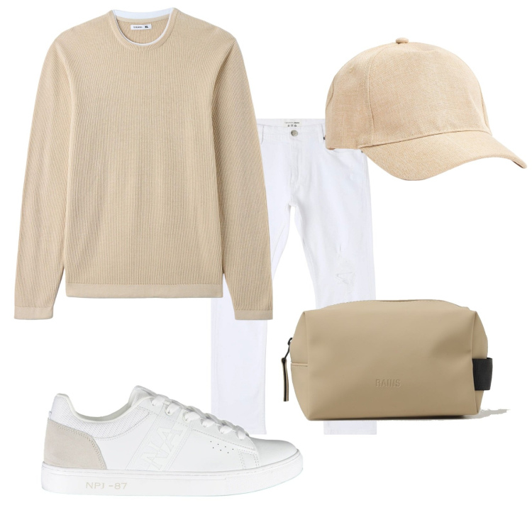 Outfit uomo - Total look #1878899. Stile Urban per Tutti i giorni. Abbinamento con jeans strappati, maglieria, cappelli, borse sportive, scarpe sportive.