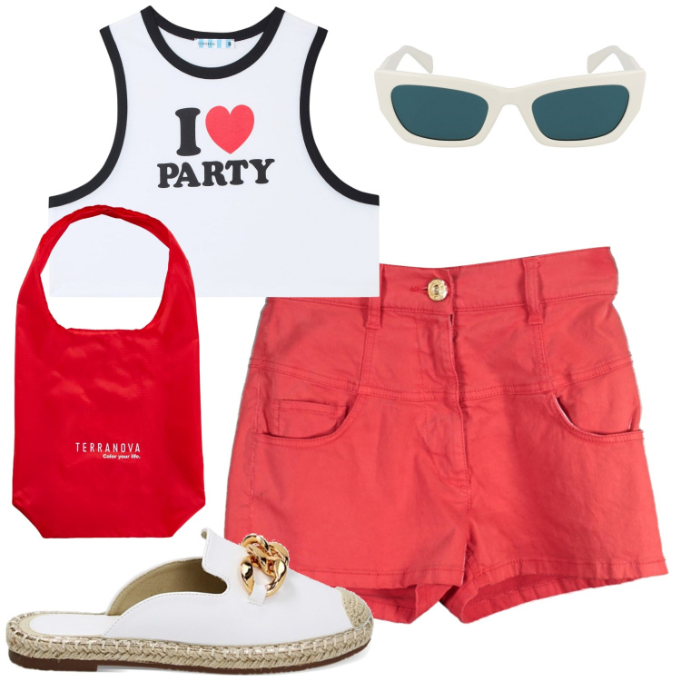 Outfit donna - Total look #1878924. Stile Casual per Tutti i giorni. Abbinamento con canottiere, shopping bag, sabot, pantaloni, occhiali da sole.