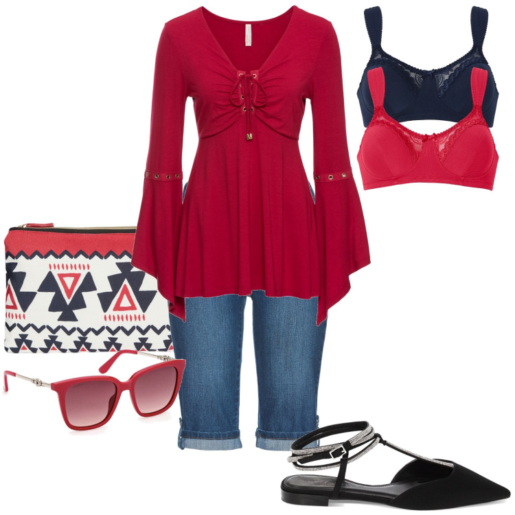 Outfit donna - Total look #1879018. Stile Casual per Tutti i giorni. Abbinamento con bermuda, maglieria, culotte, ballerine, pochette, occhiali da sole.