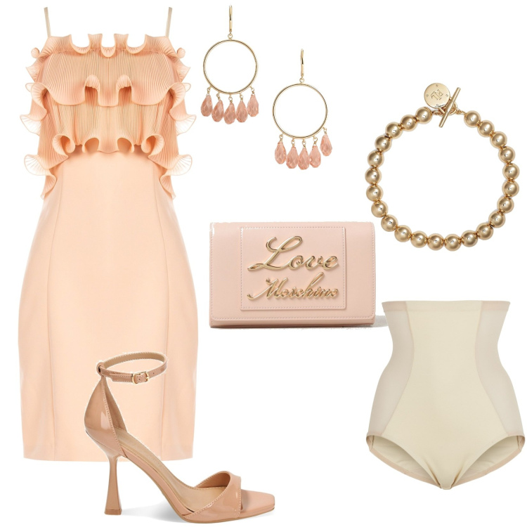 Outfit donna - Total look #1879023. Stile Chic per Cerimonia. Abbinamento con culotte, vestiti midi/longuette, sandali col tacco, braccialetti, orecchini, borse a tracolla.