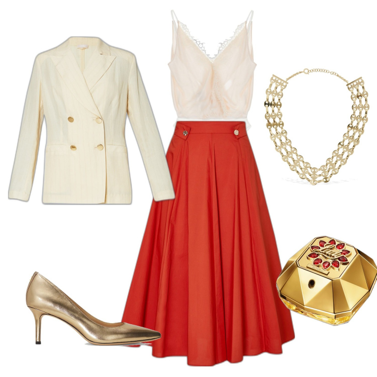 Outfit donna - Glamour. Stile Glamour per Cerimonia. look ideale per Tall. Abbinamento con profumi, body, décolleté, gonne lunghe, collane, blazer.