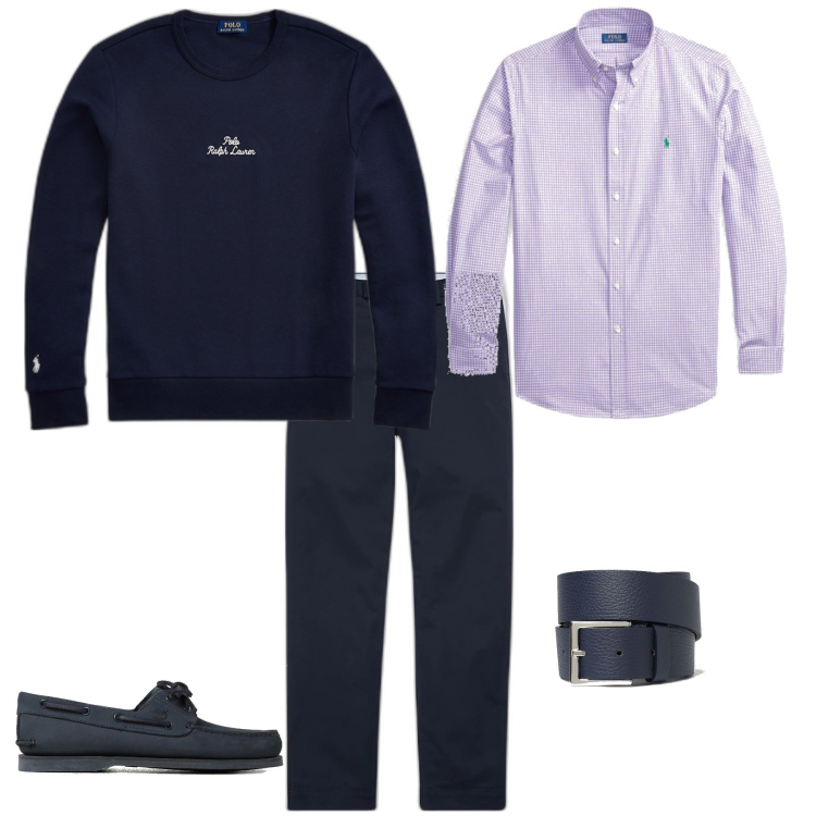 Outfit uomo - Trendy week end serata. Stile Trendy per Serata speciale. Abbinamento con pantaloni chino, camicie, felpe, cinture, scarpe stringate.