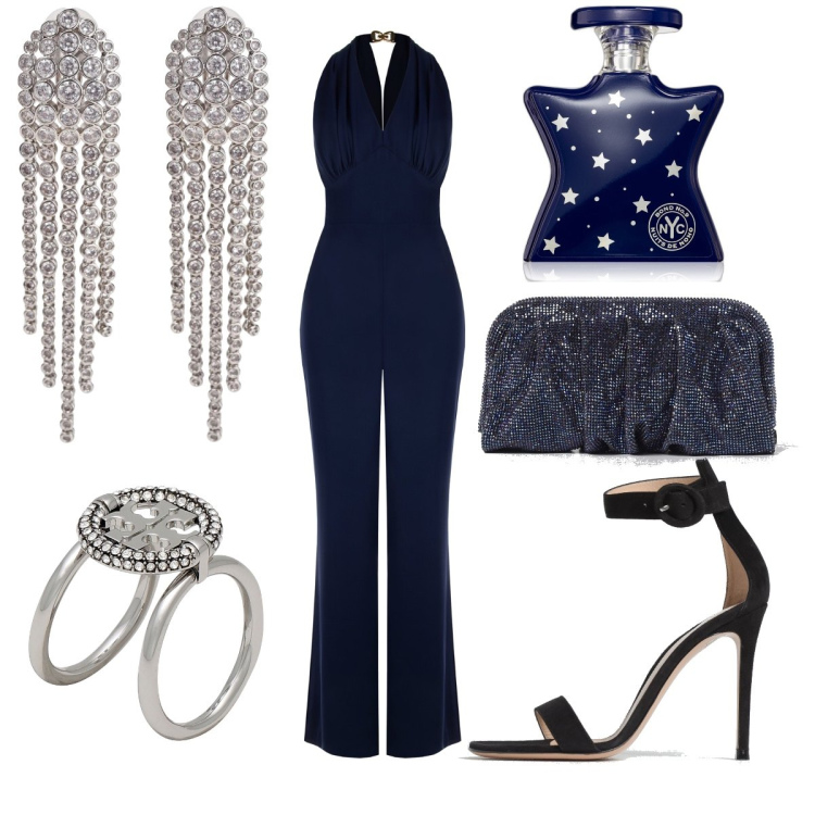 Outfit donna - Total look #1879103. Stile Glamour per Cerimonia. Abbinamento con orecchini, anelli, profumi, tute, clutch, sandali col tacco.