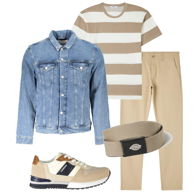 Outfit uomo - In pizzeria. Stile Casual per Serata speciale. Abbinamento con t-shirt, pantaloni chino, sneakers, giacche sportive, cinture.