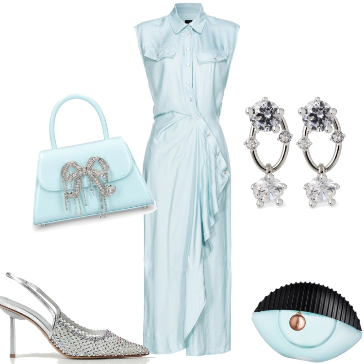Outfit donna - Total look #1879179. Stile Glamour per Cerimonia. look ideale per Tall. Abbinamento con profumi, vestiti chemisier, scarpe col tacco, borse a mano, orecchini.