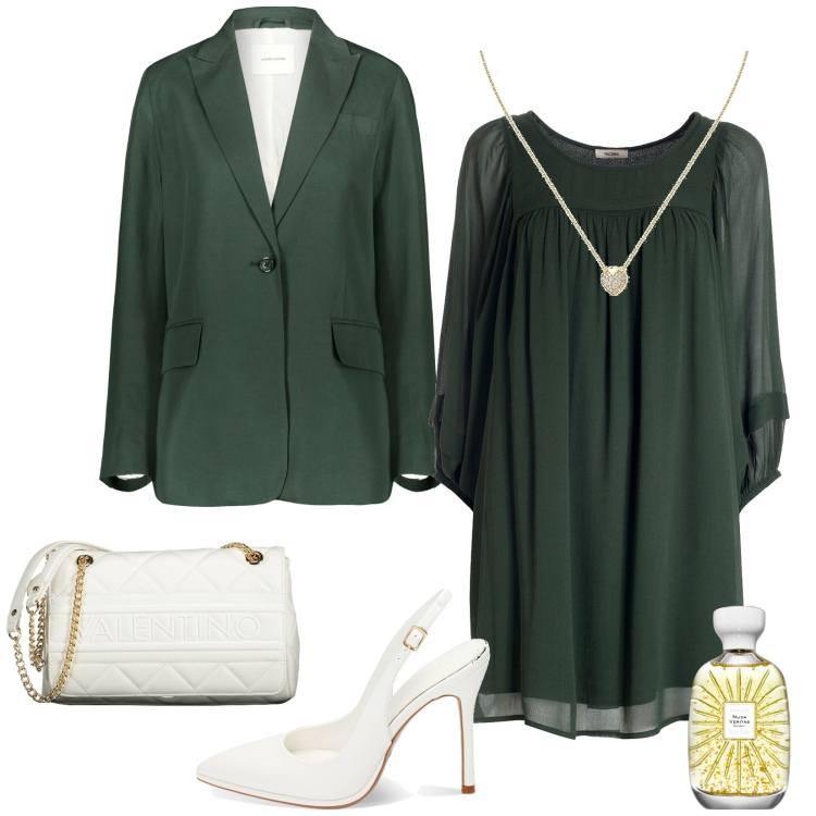 Outfit donna - Total look #1879196. Stile Bon Ton per Cerimonia. Abbinamento con profumi, collane, vestiti, décolleté, borse a spalla, blazer.