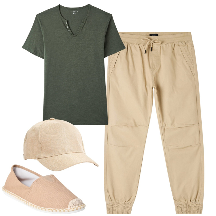 Outfit uomo - City. Stile Casual per Tutti i giorni. Abbinamento con pantaloni, espadrillas, t-shirt, cappelli.