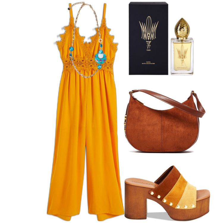 Outfit donna - Total look #1879485. Stile Casual per Tutti i giorni. Abbinamento con tute, profumi, zoccoli, borse a mano, ciondoli.