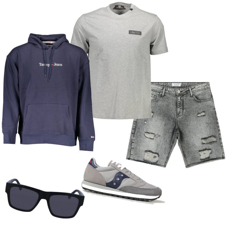 Outfit uomo - Life on open air. Stile Casual per Tutti i giorni. Abbinamento con shorts, t-shirt, sneakers, felpe con cappuccio, occhiali da sole.
