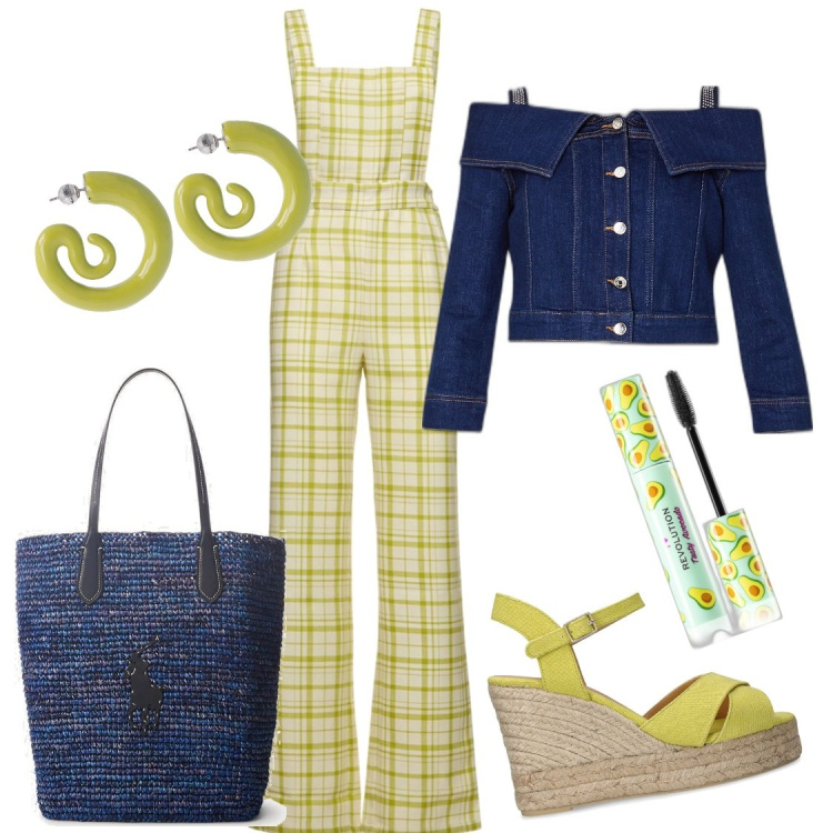 Outfit donna - La salopette a righe. Stile Casual per Tutti i giorni. Abbinamento con mascara, borse tote, tute, blazer, orecchini, espadrillas.