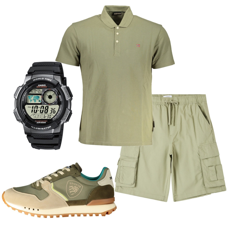 Outfit uomo - Total look #1879554. Stile Casual per Tutti i giorni. Abbinamento con orologi, pantaloni corti, polo, sneakers.