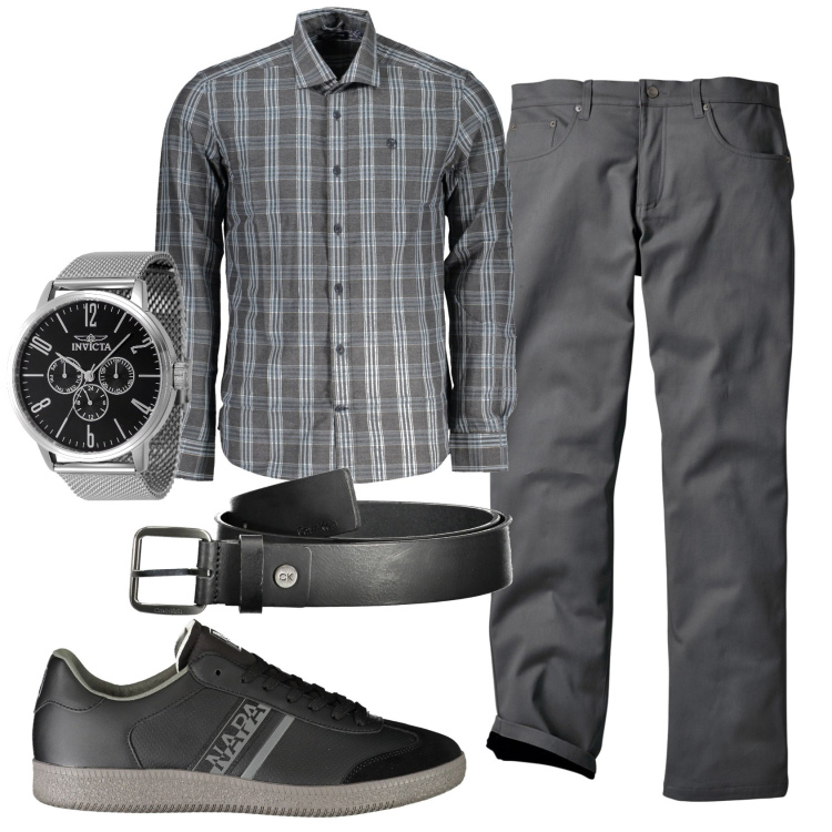 Outfit uomo - Total look #1879569. Stile Casual per Ufficio. Abbinamento con pantaloni, orologi, cinture, camicie, sneakers.