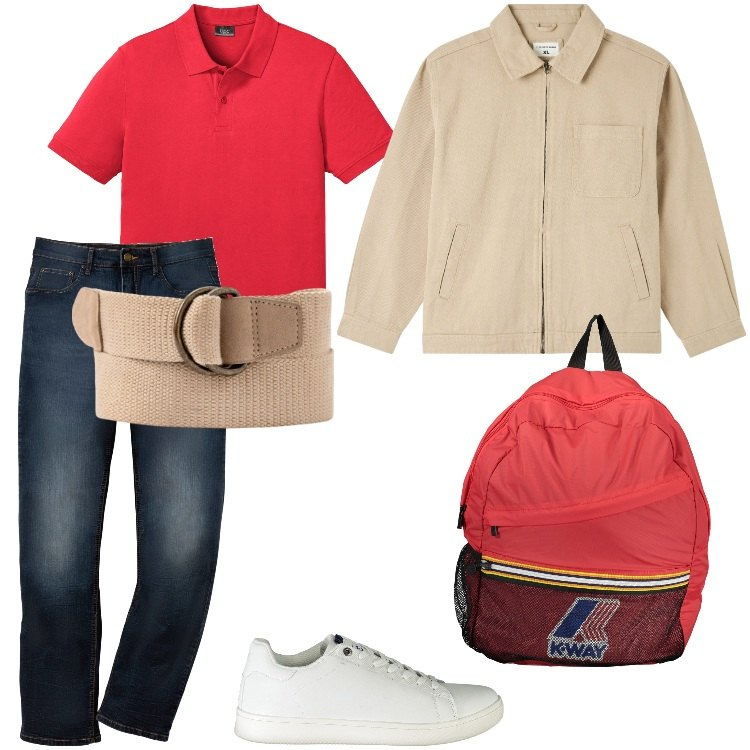 Outfit uomo - Total look #1879793. Stile Trendy per Mare. Abbinamento con jeans dritti, polo, giacche, borse sportive, cinture, sneakers.