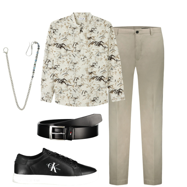 Outfit uomo - City. Stile Trendy per Tutti i giorni. Abbinamento con camicie, collane, pantaloni, sneakers, cinture.