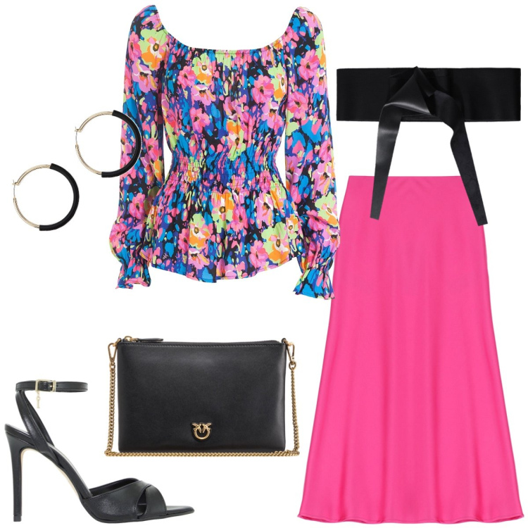 Outfit donna - Total look #1879895. Stile Romantica per Tutti i giorni. Abbinamento con borse a tracolla, cinture, gonne longuette, décolleté, bluse, orecchini.