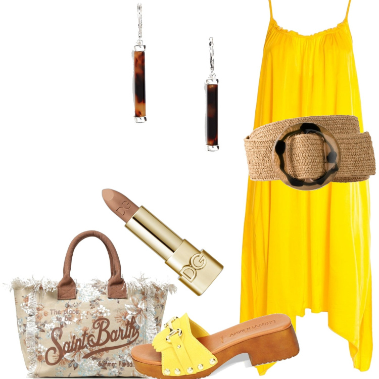 Outfit donna - Total look #1879918. Stile Urban per Tutti i giorni. Abbinamento con cinture, rossetti, vestiti asimmetrici, zoccoli, orecchini, borse tote.