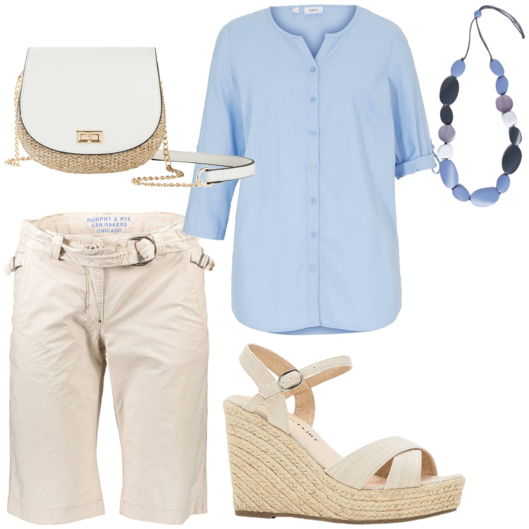 Outfit donna - Total look #1879920. Stile Casual per Tutti i giorni. Abbinamento con camicie, sandali, borse a tracolla, bermuda, collane.