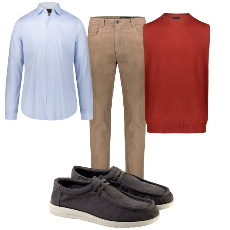 Outfit uomo - Total look #1879951. Stile Casual per Tutti i giorni. Abbinamento con camicie, gilet, pantaloni, scarpe stringate.