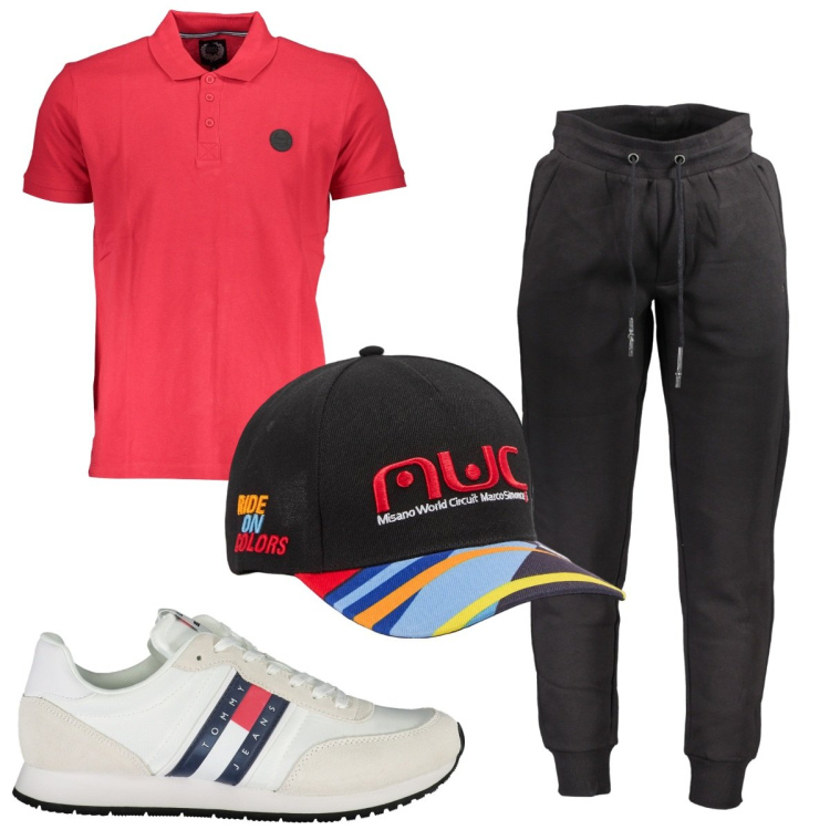 Outfit uomo - Total look #1879996. Stile Trendy per Sport. Abbinamento con cappelli, polo, scarpe sportive, pantaloni.