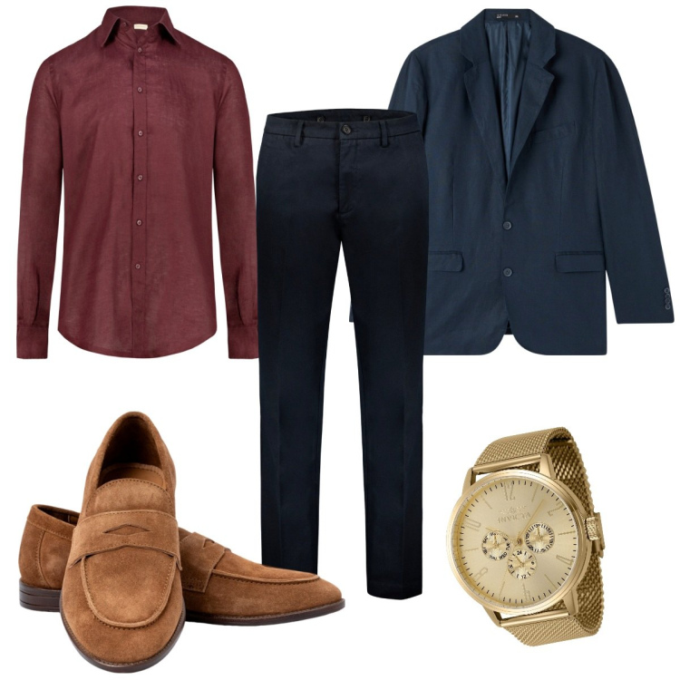 Outfit uomo - Total look #1880066. Stile Casual per Ufficio. Abbinamento con orologi, giacche, pantaloni, camicie, scarpe stringate.