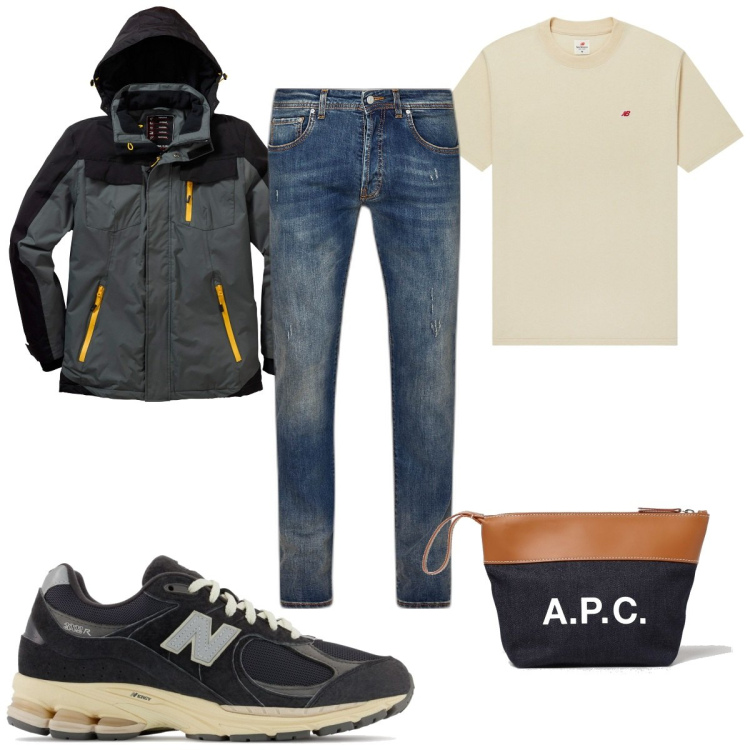Outfit uomo - Total look #1880091. Stile Casual per Tutti i giorni. Abbinamento con giacche, t-shirt, sneakers, jeans slim fit, borse sportive.