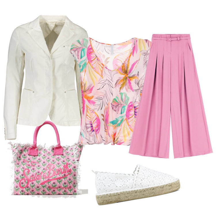 Outfit donna - Total look #1880093. Stile Casual chic per Ufficio. Abbinamento con top, pantaloni a palazzo, espadrillas, borse tote, blazer.