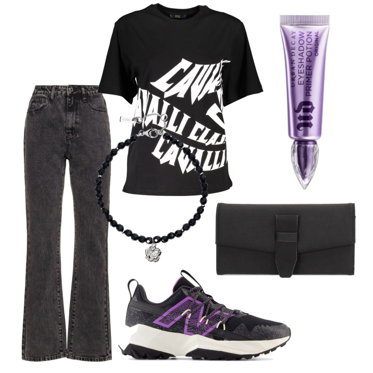 Outfit donna - Total look #1880131. Stile Urban per Tutti i giorni. Abbinamento con primer, braccialetti, sneakers, portafogli, jeans dritti, t-shirt.
