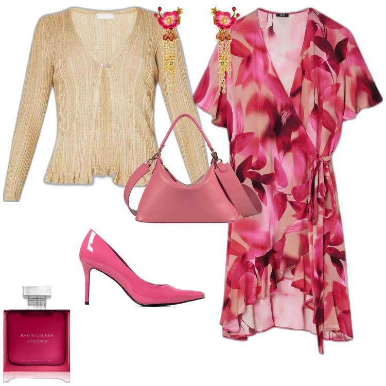 Outfit donna - Chic cerimonia evento serata. Stile Chic per Cerimonia. Abbinamento con orecchini, profumi, vestiti, cardigans, décolleté, borse a mano.