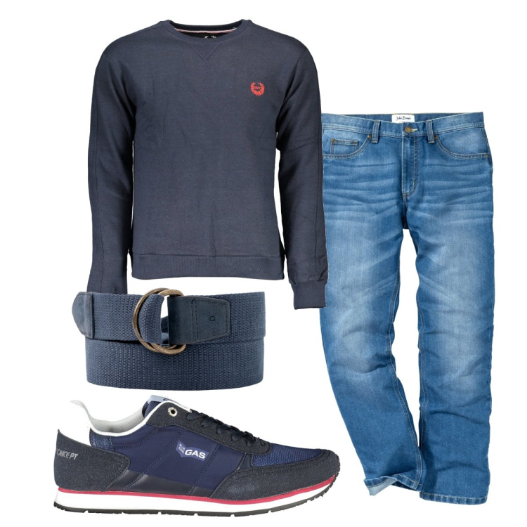 Outfit uomo - Total look #1880281. Stile Casual per Tutti i giorni. Abbinamento con jeans dritti, felpe, scarpe sportive, cinture.