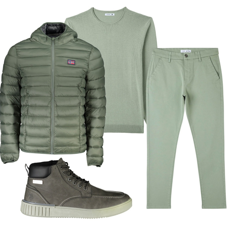 Outfit uomo - Total look #1880317. Stile Casual per Ufficio. Abbinamento con pantaloni skinny, pullovers, stivali, giacche.