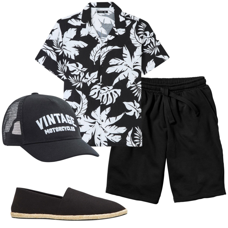 Outfit uomo - Total look #1880337. Stile Casual per Mare. Abbinamento con espadrillas, bermuda, cappelli, camicie a manica corta.