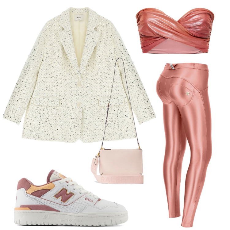 Outfit donna - Pantaloni skinny in rosa scuro. Stile Casual per Tutti i giorni. look ideale per Petite. Abbinamento con sneakers, pantaloni skinny, blazer, borse a tracolla, bikini.