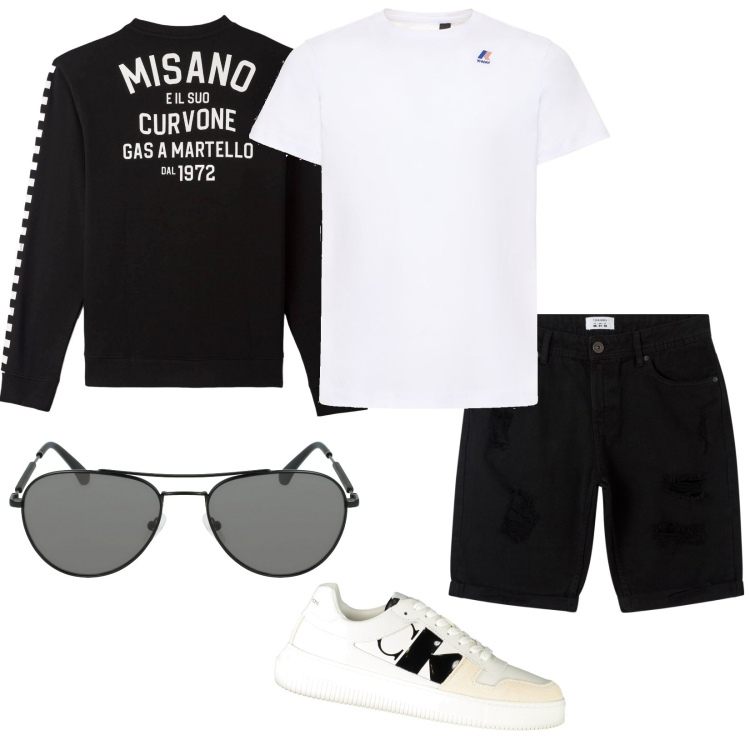 Outfit uomo - Total look #1880560. Stile Casual per Tutti i giorni. Abbinamento con felpe, bermuda, t-shirt, occhiali da sole, sneakers.