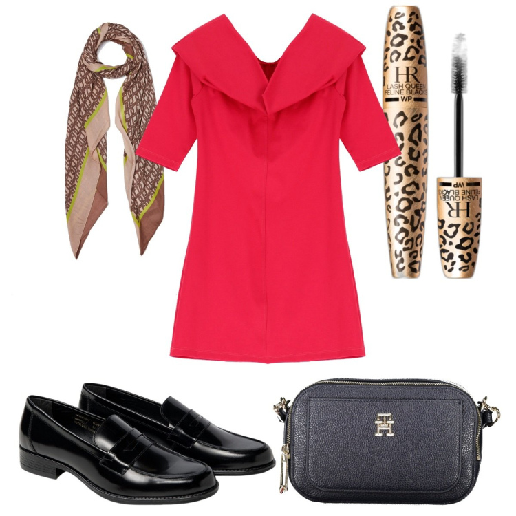 Outfit donna - Total look #1880634. Stile Trendy per Tutti i giorni. Abbinamento con mascara, vestiti corti, borse a tracolla, mocassini, foulard.