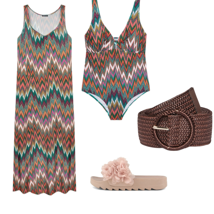 Outfit donna - Total look #1880644. Stile Etnico per Mare. Abbinamento con ciabatte, cinture, vestiti lunghi, costumi interi.