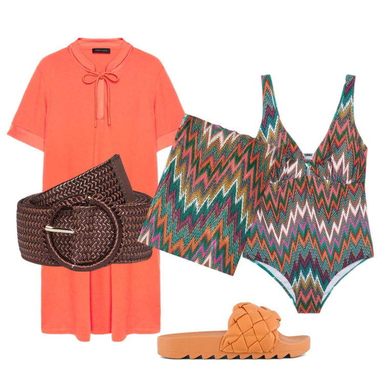 Outfit donna - una giornata di sole… in piscina. Stile Casual per Mare. Abbinamento con ciabatte, vestiti da spiaggia, costumi interi, cinture, vestiti.