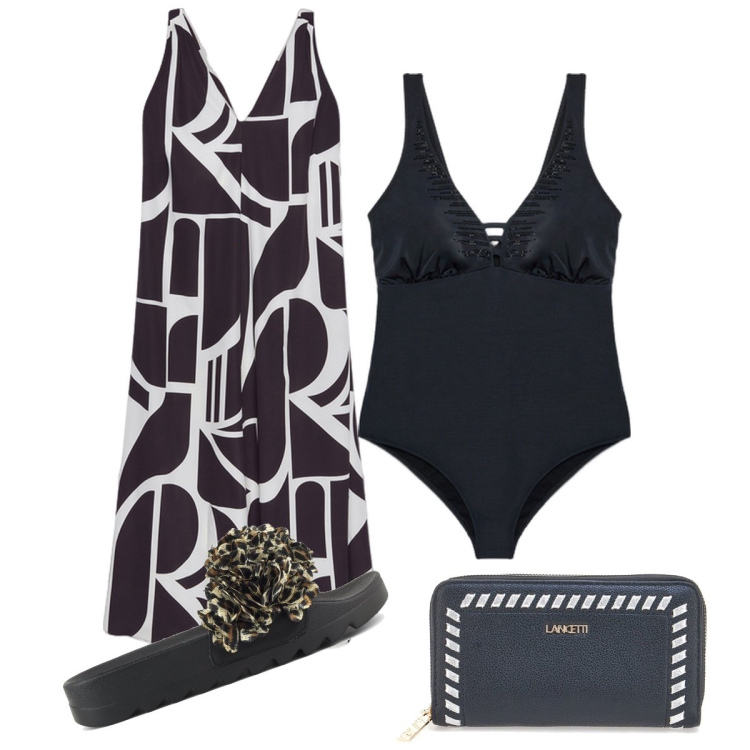 Outfit donna - Elegante anche in spiaggia. Stile Casual chic per Mare. Abbinamento con ciabatte, vestiti lunghi, costumi interi, portafogli.