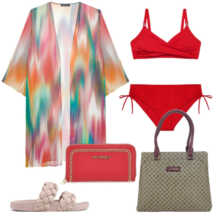 Outfit donna - Total look #1880677. Stile Casual chic per Mare. Abbinamento con ciabatte, bikini, borse a mano, caftani, portafogli.