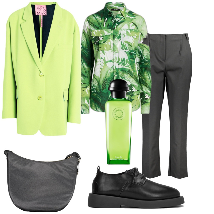 Outfit donna - Total look #1880679. Stile Trendy per Tutti i giorni. Abbinamento con blazer, profumi, camicie, pantaloni, borse a tracolla, scarpe stringate.