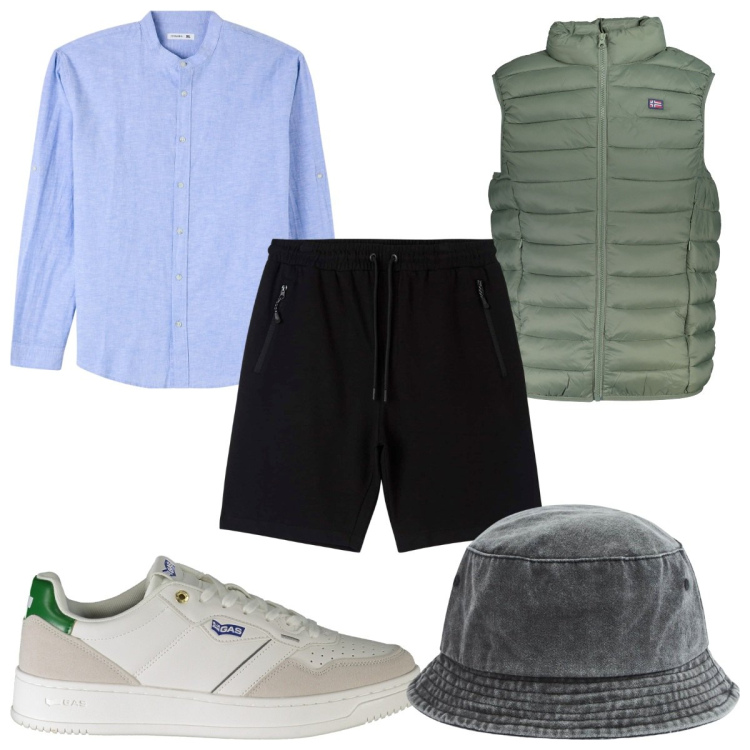 Outfit uomo - Total look #1880718. Stile Casual per Tutti i giorni. Abbinamento con camicie, cappelli, pantaloncini sportivi, giacche, sneakers.