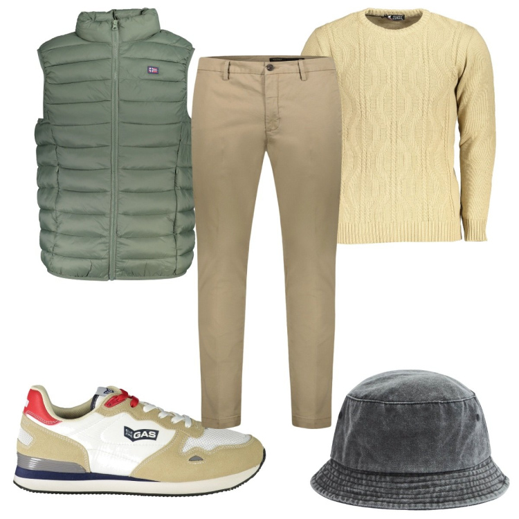 Outfit uomo - Total look #1880722. Stile Trendy per Tutti i giorni. Abbinamento con cappelli, sneakers, pantaloni chino, giacche, maglieria.
