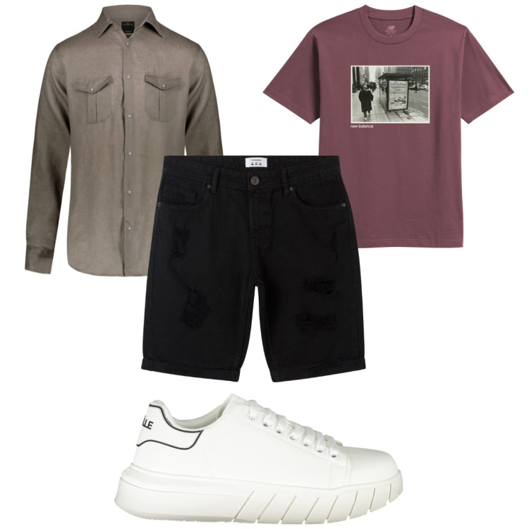 Outfit uomo - Total look #1880729. Stile Trendy per Tutti i giorni. Abbinamento con bermuda, t-shirt, camicie, scarpe sportive.