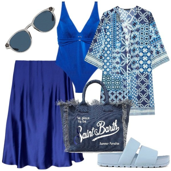 Outfit donna - Total look #1880746. Stile Basic per Mare. Abbinamento con occhiali da sole, ciabatte, costumi interi, gonne lunghe, borse tote, caftani.