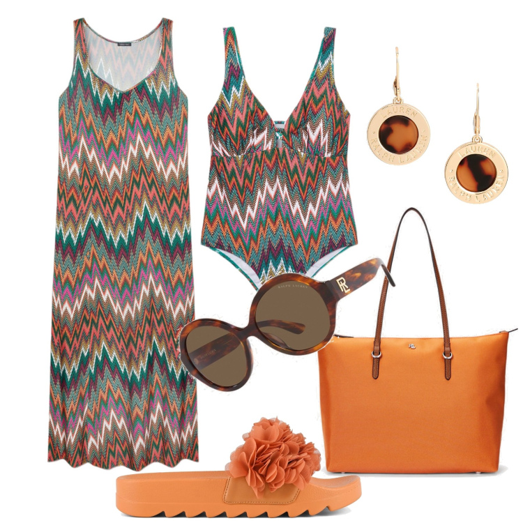 Outfit donna - Spiaggia solare !. Stile Etnico per Mare. Abbinamento con borse tote, occhiali da sole, orecchini, ciabatte, costumi interi, vestiti lunghi.