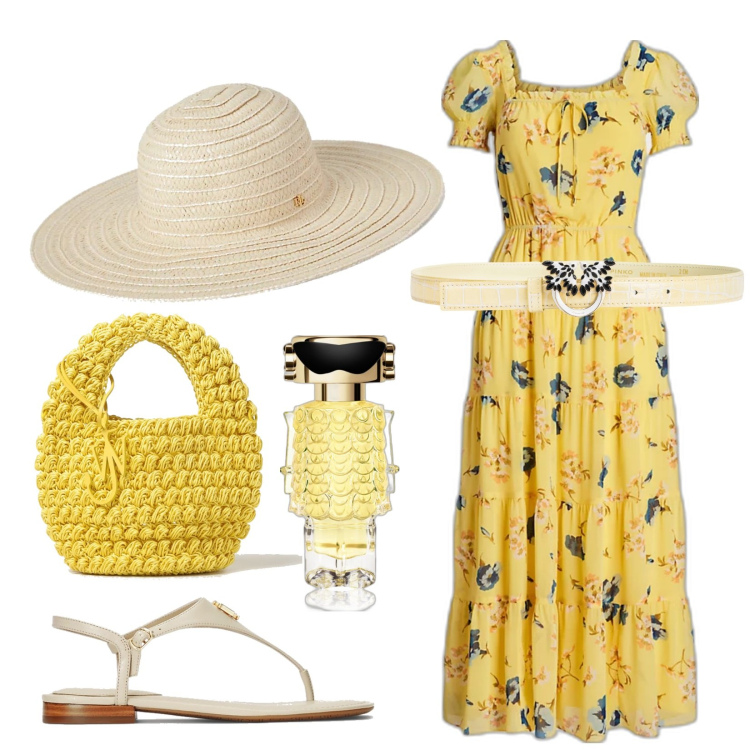 Outfit donna - Total look #1880806. Stile Romantica per Tutti i giorni. Abbinamento con profumi, cinture, vestiti, sandali in pelle, cappelli, borse a mano.
