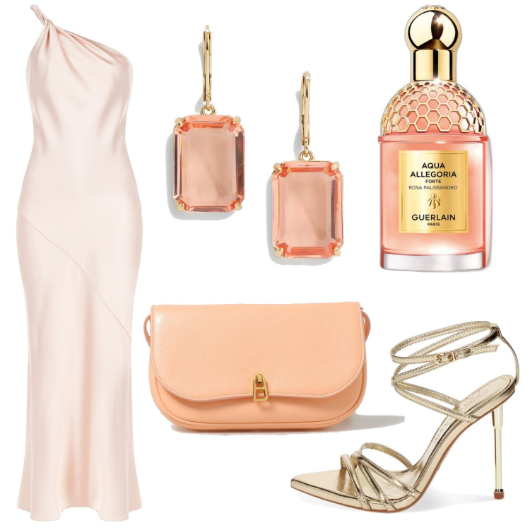 Outfit donna - Total look #1880826. Stile Glamour per Cerimonia. Abbinamento con profumi, vestiti lunghi, sandali col tacco, orecchini, clutch.