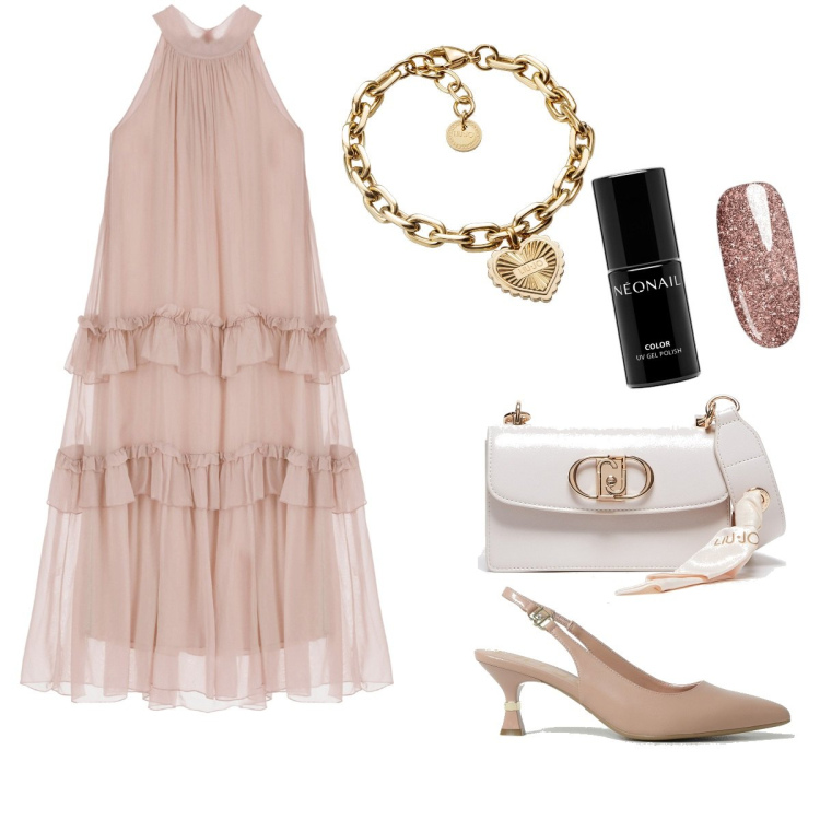 Outfit donna - Il vestito da favola. Stile Romantica per Cerimonia. Abbinamento con smalti, vestiti lunghi, braccialetti, borse a spalla, scarpe col tacco.
