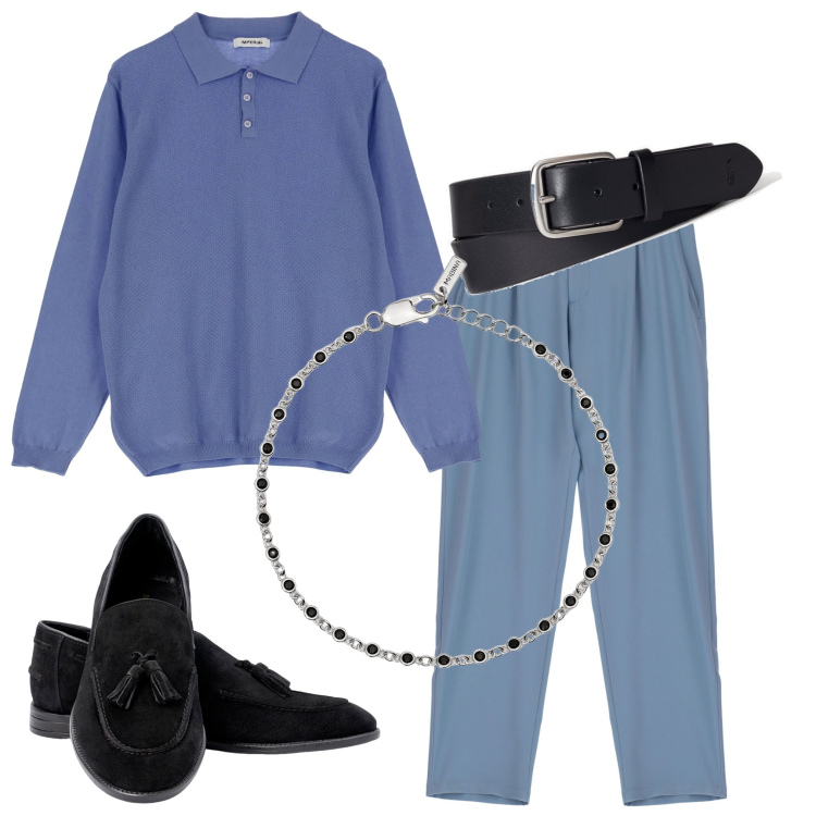 Outfit uomo - Color carta zucchero. Stile Urban per Tutti i giorni. Abbinamento con braccialetti, pantaloni, pullovers, cinture, scarpe stringate.