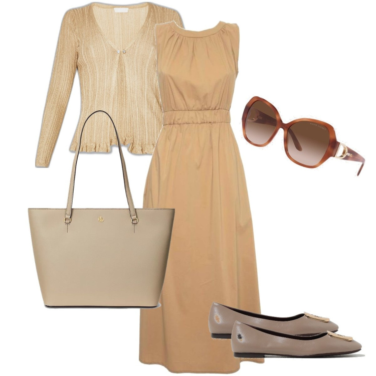 Outfit donna - Le ballerine color tortora. Stile Bon Ton per Tutti i giorni. Abbinamento con occhiali da sole, borse tote, vestiti lunghi, ballerine, cardigans.