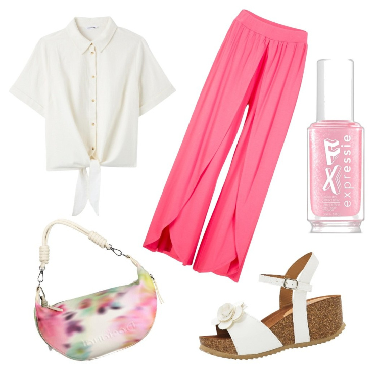 Outfit donna - In giro come turista. Stile Boho per Tutti i giorni. Abbinamento con sandali, pantaloni, smalti, camicie, borse a spalla.